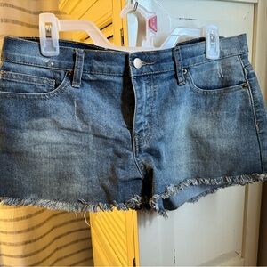 Denim Frayed Hem Shorts